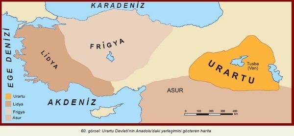Urartu Devletinin Anadolu'daki Yerleşimini Gösteren Harita