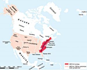 Amerika Birleşik Devletleri’nin Kuruluşunu ve Genişlemesini Gösteren Harita